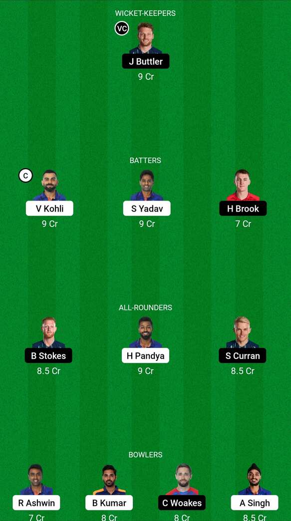 IND vs ENG Dream11 Team for Semi-Final 2 of T20 WC 2022